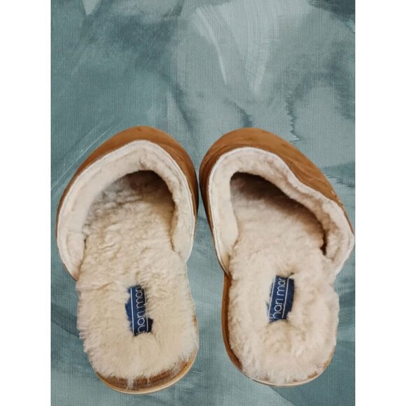 Hari Mari Shearling Lined Suede Slippers In Tan color With Embroidered Details S - Picture 2 of 10